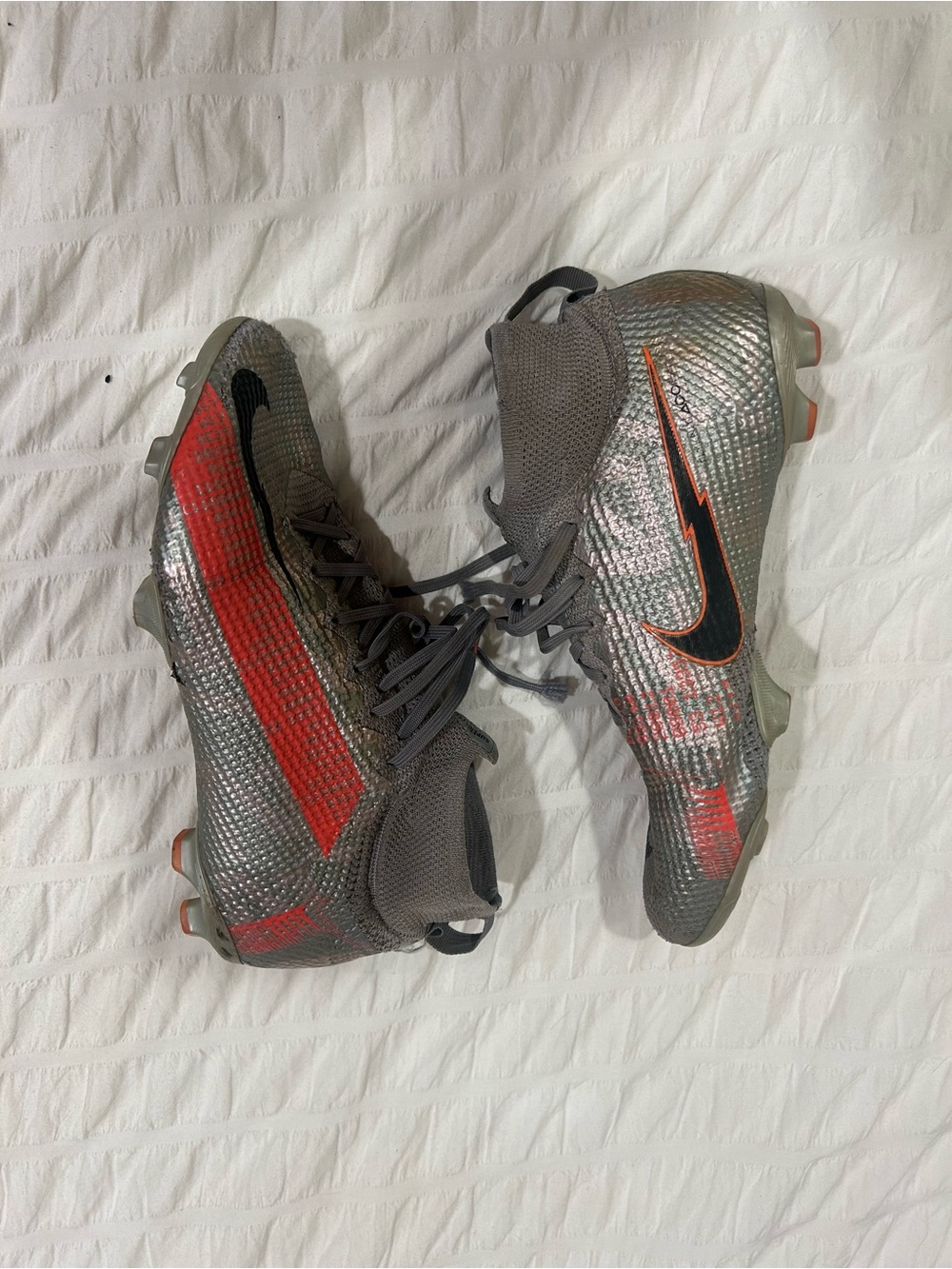 Nike Gray and Red High-Top Football Cleats